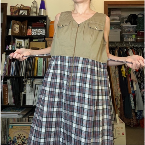 90s Joni Blair Flannel Midi Pinafore Dress Size L - Picture 9 of 15